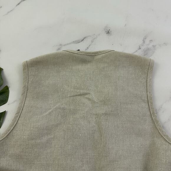 Liz Sport Womens Vintage 90s Vest Size L Red Tan Linen Blend Buttons Ribbed - Picture 7 of 9
